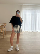 Cream & Black Stripe Shorts