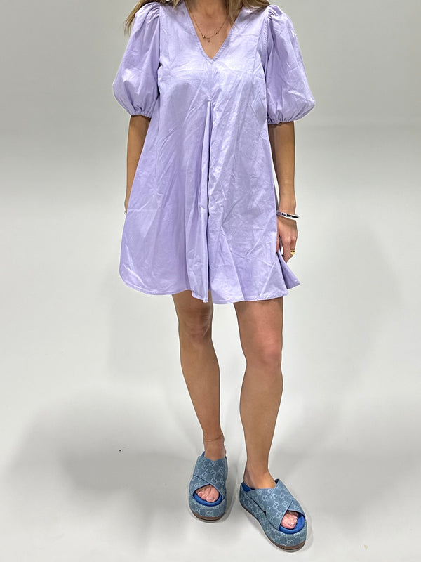 Lilac Puff Sleeve Mini Dress